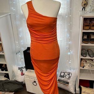 One shoulder orange midi dress size M